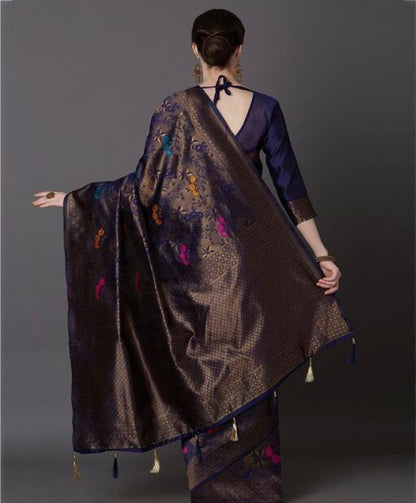 Tremendous Blue Soft Banarasi Silk Saree With Supernal Blouse Piece