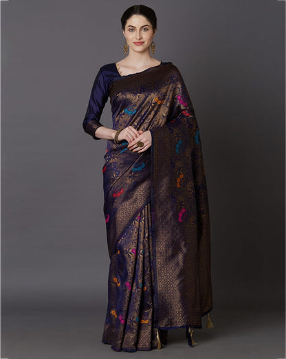Tremendous Blue Soft Banarasi Silk Saree With Supernal Blouse Piece