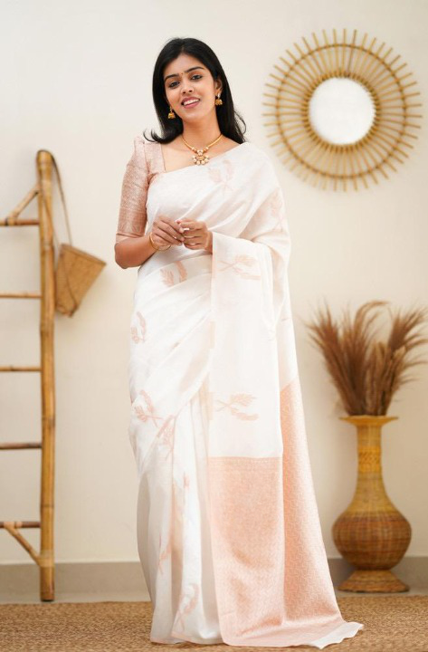 White Soft Silk Saree With Breathtaking Blouse Piece