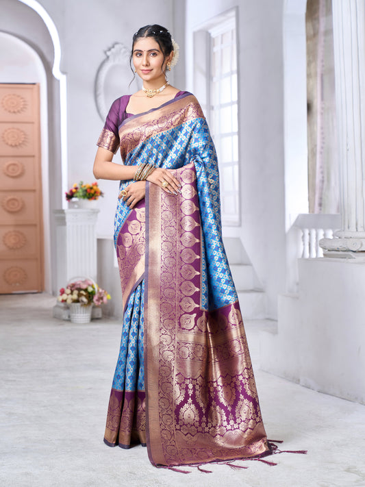 Staggering Firozi Soft Banarasi Silk Saree With Imaginative Blouse Piece
