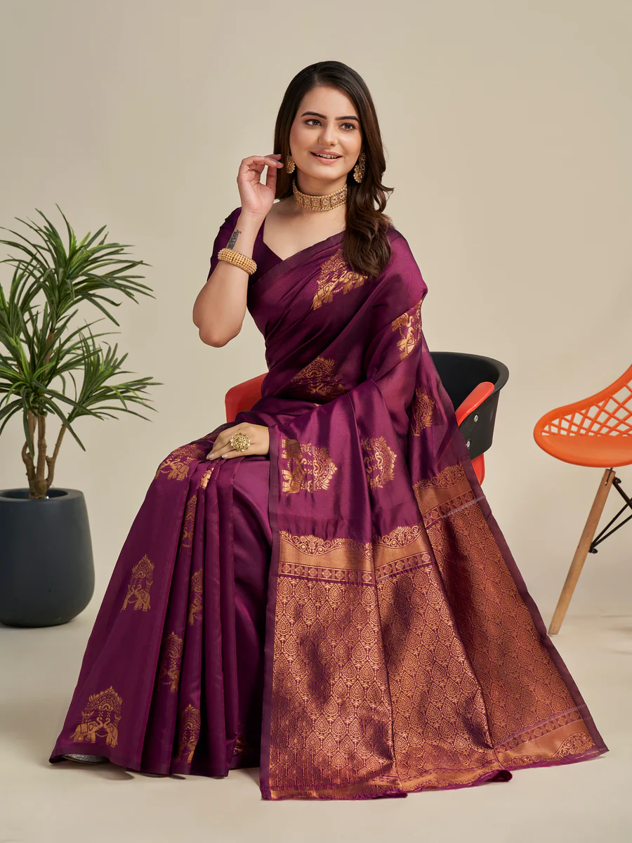 Charming Purple Soft Banarasi Silk Saree With Pretty Blouse Piece