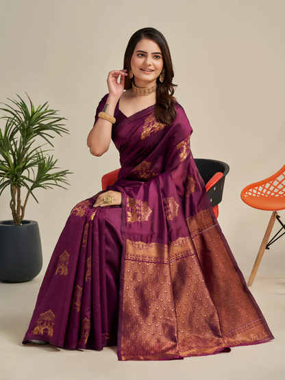 Charming Purple Soft Banarasi Silk Saree With Pretty Blouse Piece