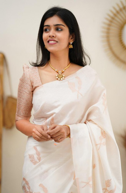 White Soft Silk Saree With Breathtaking Blouse Piece
