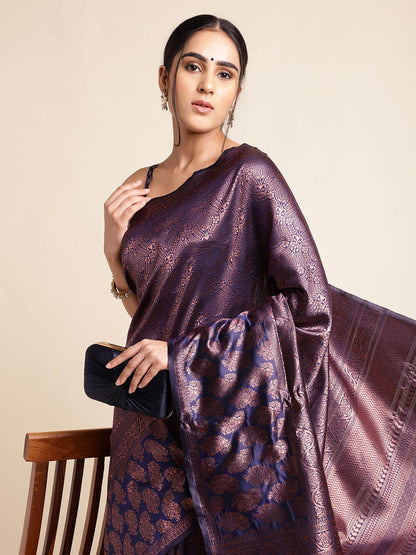 Luxuriant Purple Soft Silk Saree With Snappy Blouse Piece