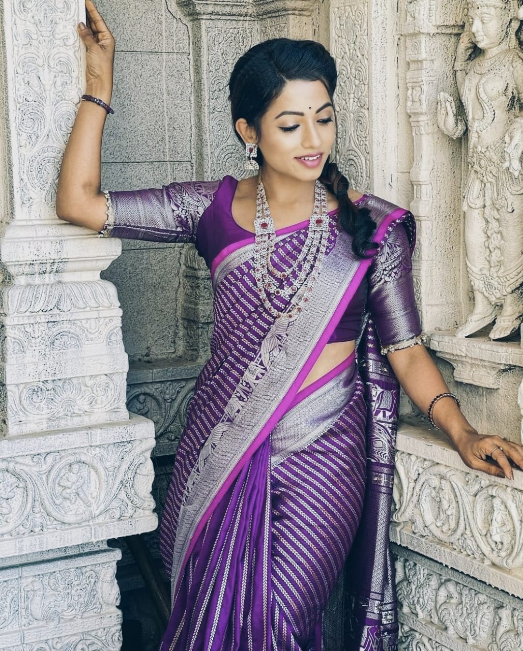 Effervescent Wine Soft Banarasi Silk Saree With Elision Blouse Piece