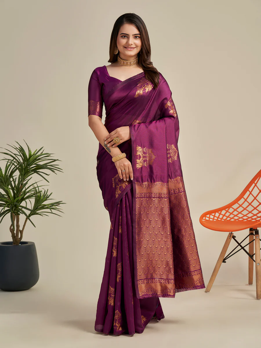 Charming Purple Soft Banarasi Silk Saree With Pretty Blouse Piece