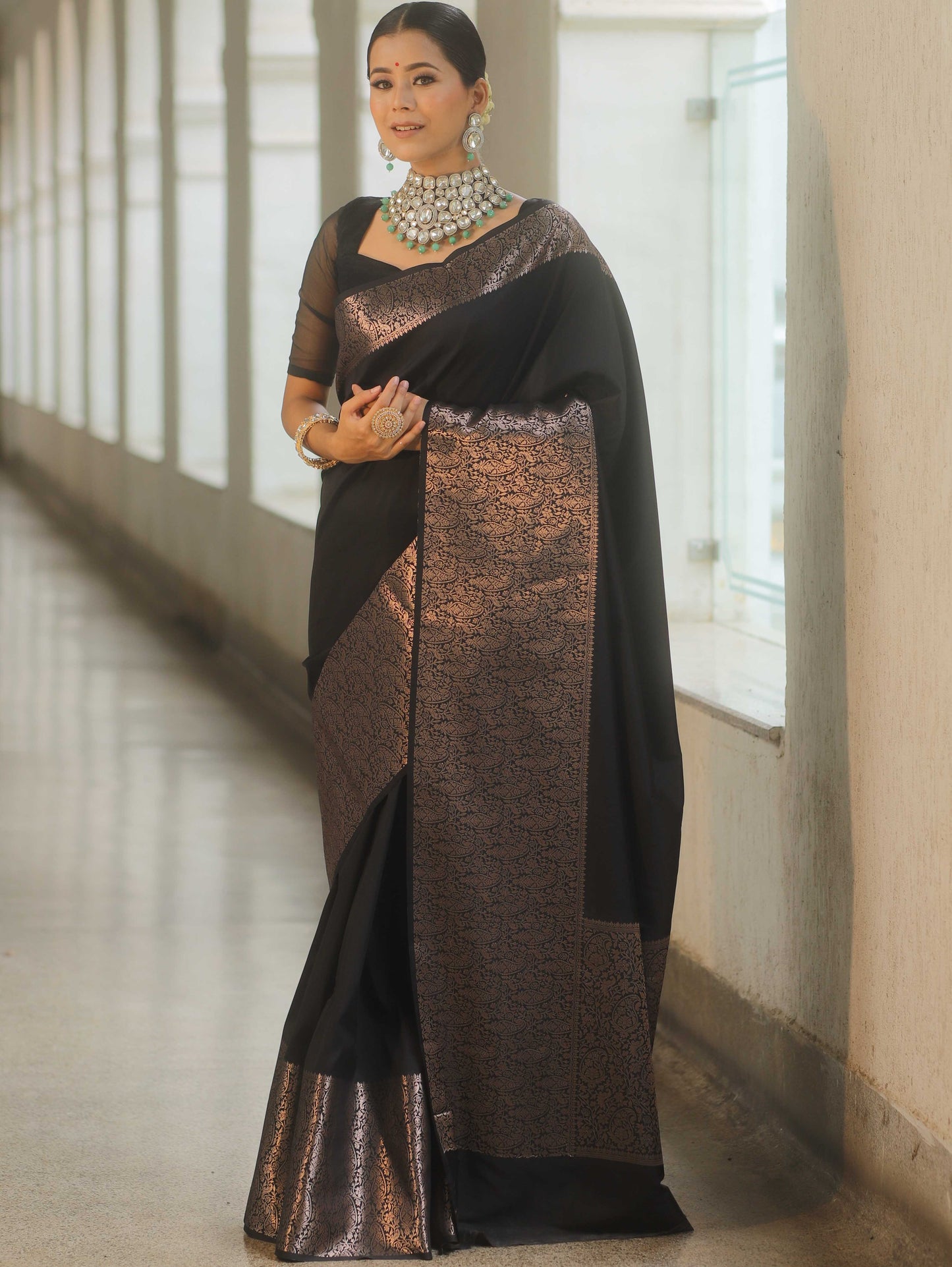 Tremendous Black Soft Banarasi Silk Saree With Supernal Blouse Piece
