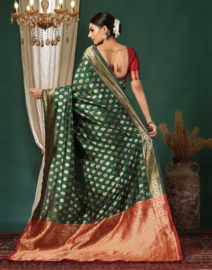 Pleasurable Red Green Soft Banarasi Silk Saree With Improbable Blouse Piece