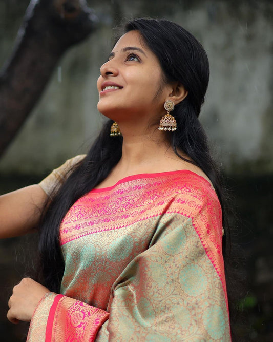 Staggering Orange Soft Banarasi Silk Saree With Imaginative Blouse Piece