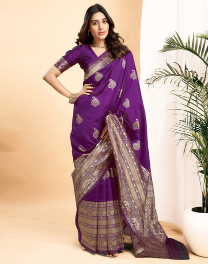 Mesmeric Purple Soft Banarasi Silk Saree With Inspiring Blouse Piece