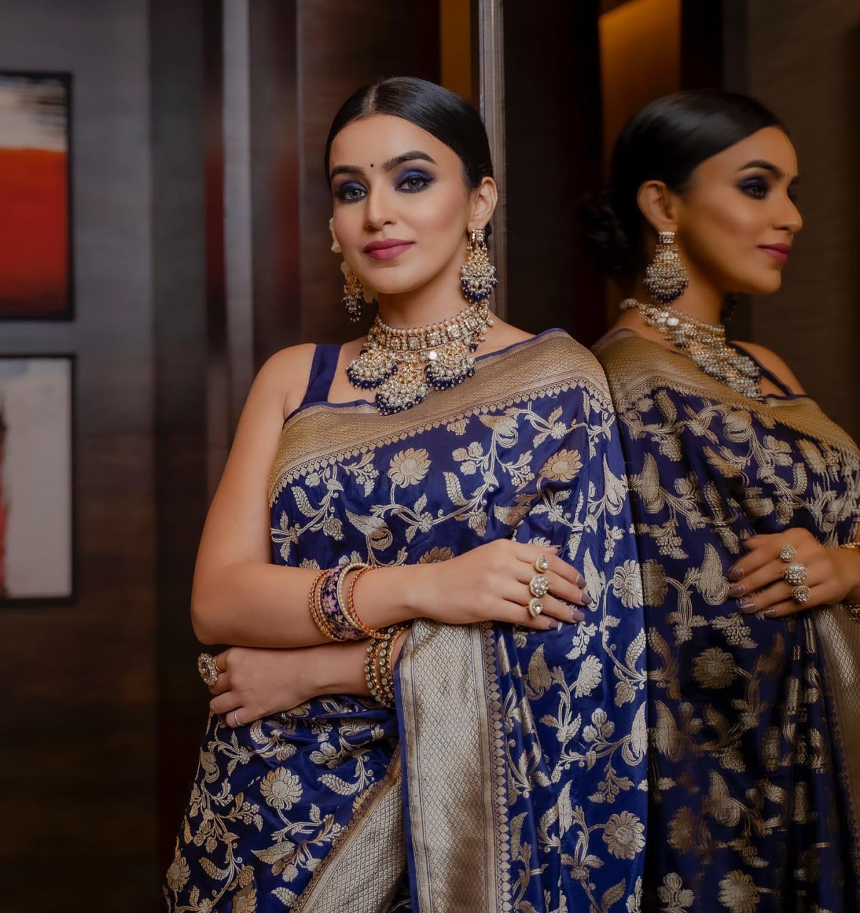 Imbrication Dark Blue Soft Silk Saree With Embellished Blouse Piece