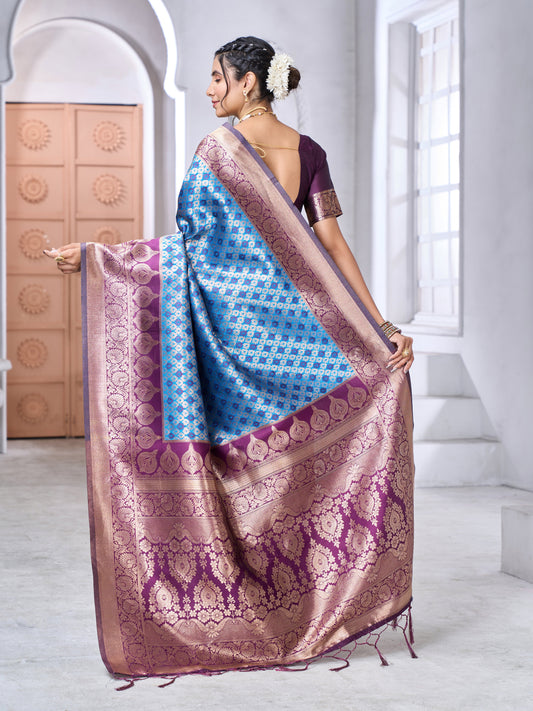 Staggering Firozi Soft Banarasi Silk Saree With Imaginative Blouse Piece