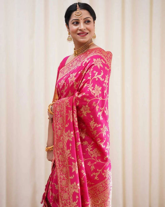 Ideal Red Soft Banarasi Silk Saree With Dalliance Blouse Piece