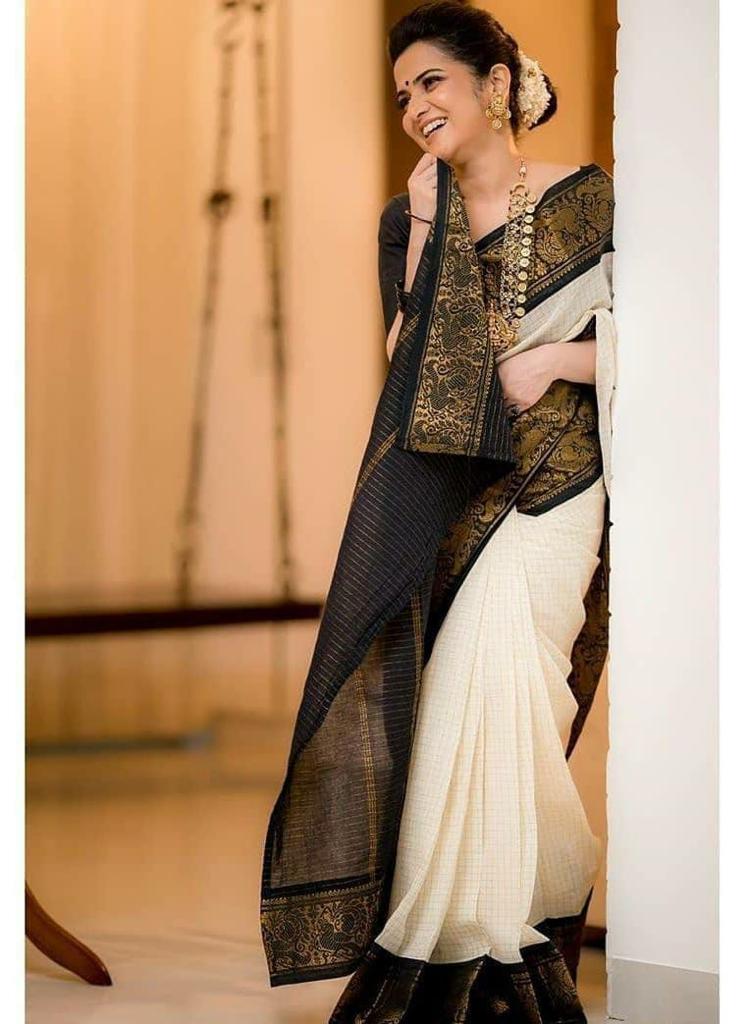 Off White Soft Banarasi Silk Saree With Panoply Blouse Piece