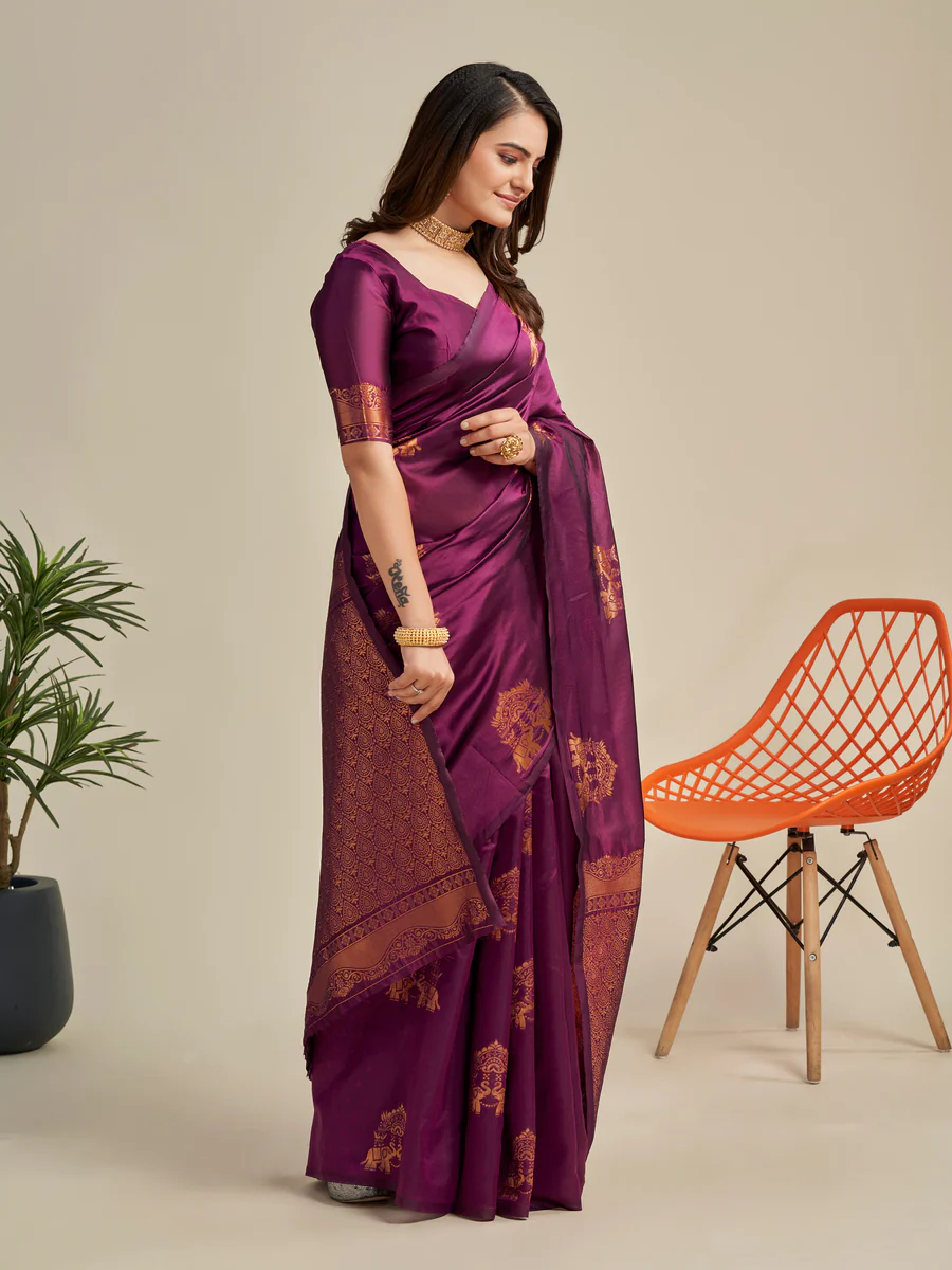 Charming Purple Soft Banarasi Silk Saree With Pretty Blouse Piece