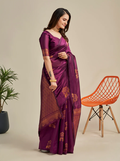 Charming Purple Soft Banarasi Silk Saree With Pretty Blouse Piece