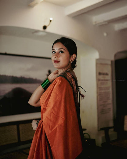 Marvellous Orange Soft Silk Saree With Unique Blouse Piece