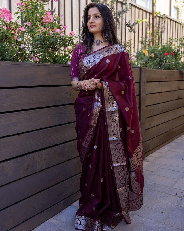 Lissome Wine Soft Silk Saree With Desultory Blouse Piece