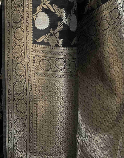 Angelic Silver Black Soft Banarasi Silk Saree With Panoply Blouse Piece
