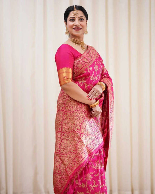 Ideal Red Soft Banarasi Silk Saree With Dalliance Blouse Piece