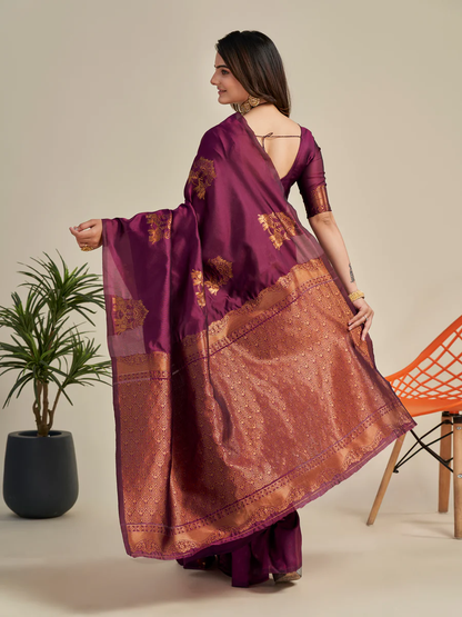 Charming Purple Soft Banarasi Silk Saree With Pretty Blouse Piece
