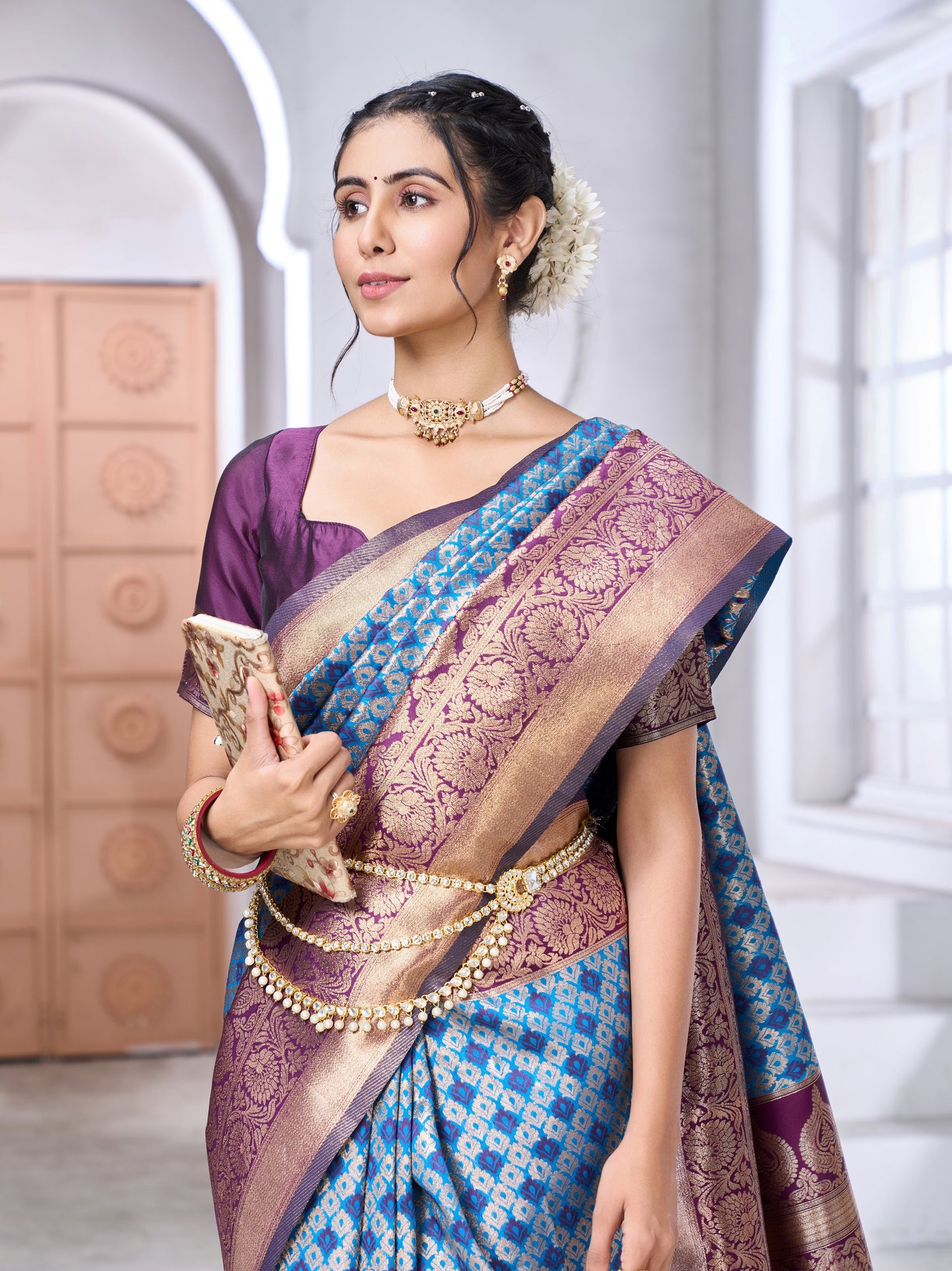 Staggering Firozi Soft Banarasi Silk Saree With Imaginative Blouse Piece