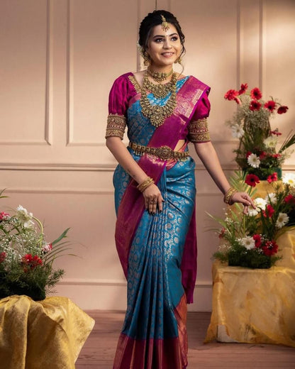 Scintilla Pink Soft Banarasi Silk Saree With Two Palimpsest Blouse Piece