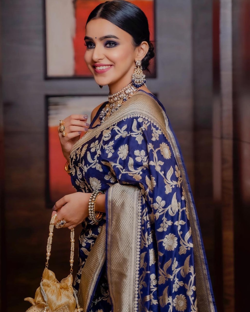Imbrication Dark Blue Soft Silk Saree With Embellished Blouse Piece