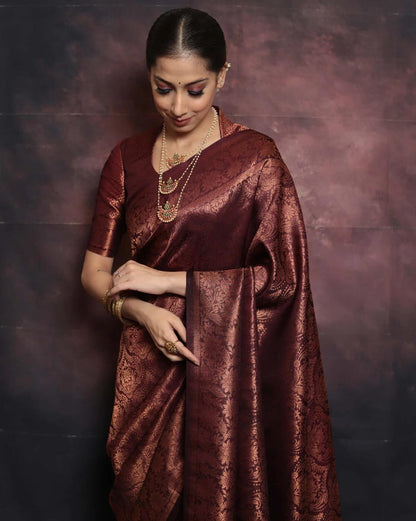 Beauteous Maroon Soft Silk Saree With Demure Blouse Piece