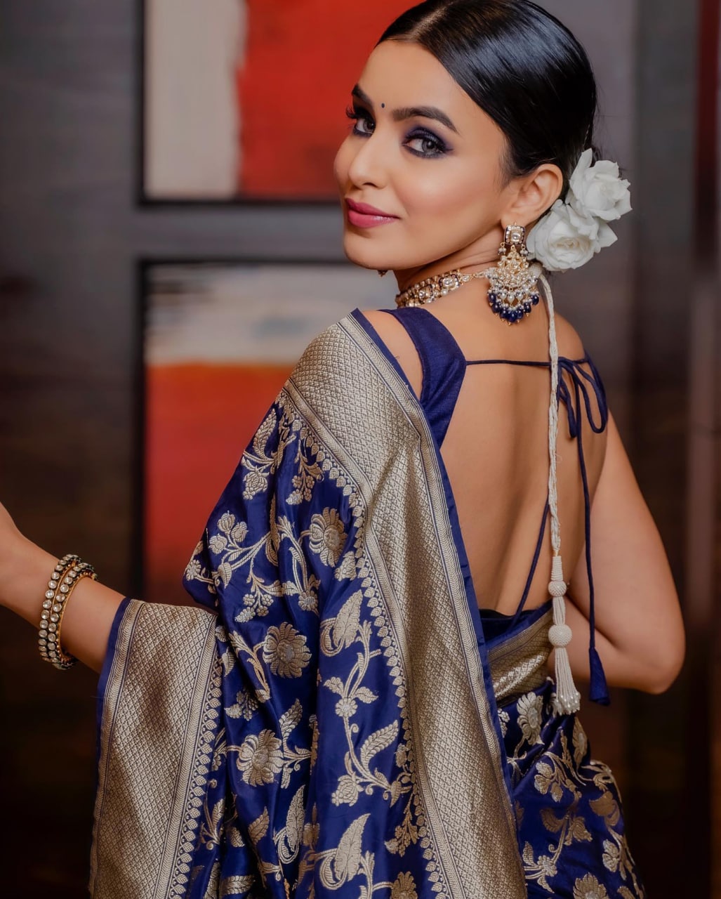 Imbrication Dark Blue Soft Silk Saree With Embellished Blouse Piece