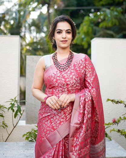 Attractive Pink Soft Silk Saree With Admirable Blouse Piece