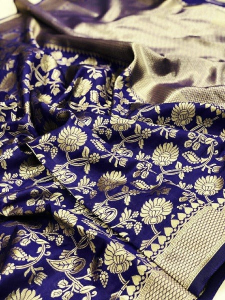 Imbrication Dark Blue Soft Silk Saree With Embellished Blouse Piece