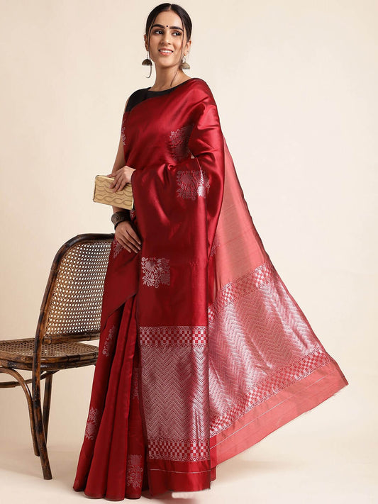 Appealing Red Soft Silk Saree With Blooming Blouse Piece