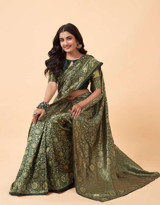 Surpassing Green Soft Silk Saree With Dazzling Blouse Piece