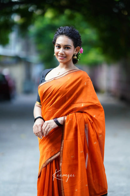 Enigmatic Orange Cotton Silk Saree With Panache Blouse Piece
