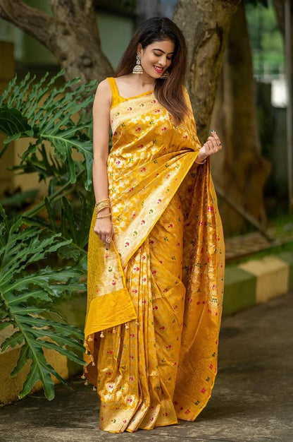 Extraordinary Yellow Soft Silk Saree With Glowing Blouse Piece