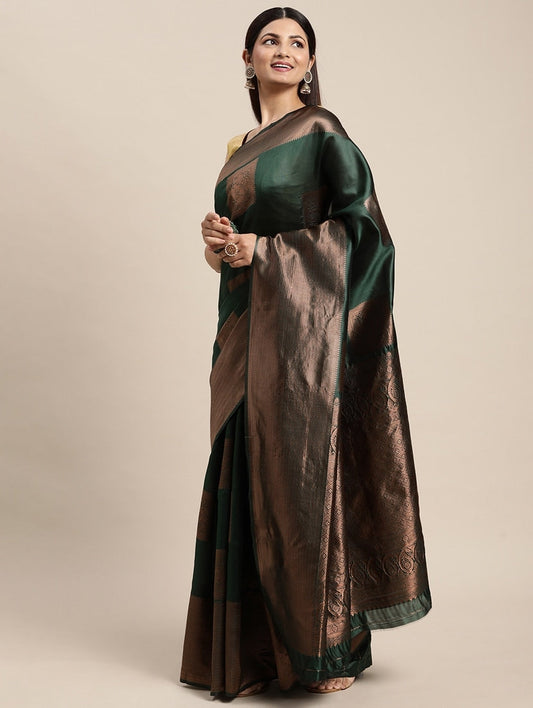 Imbrication Green Soft Silk Saree With Embellished Blouse Piece