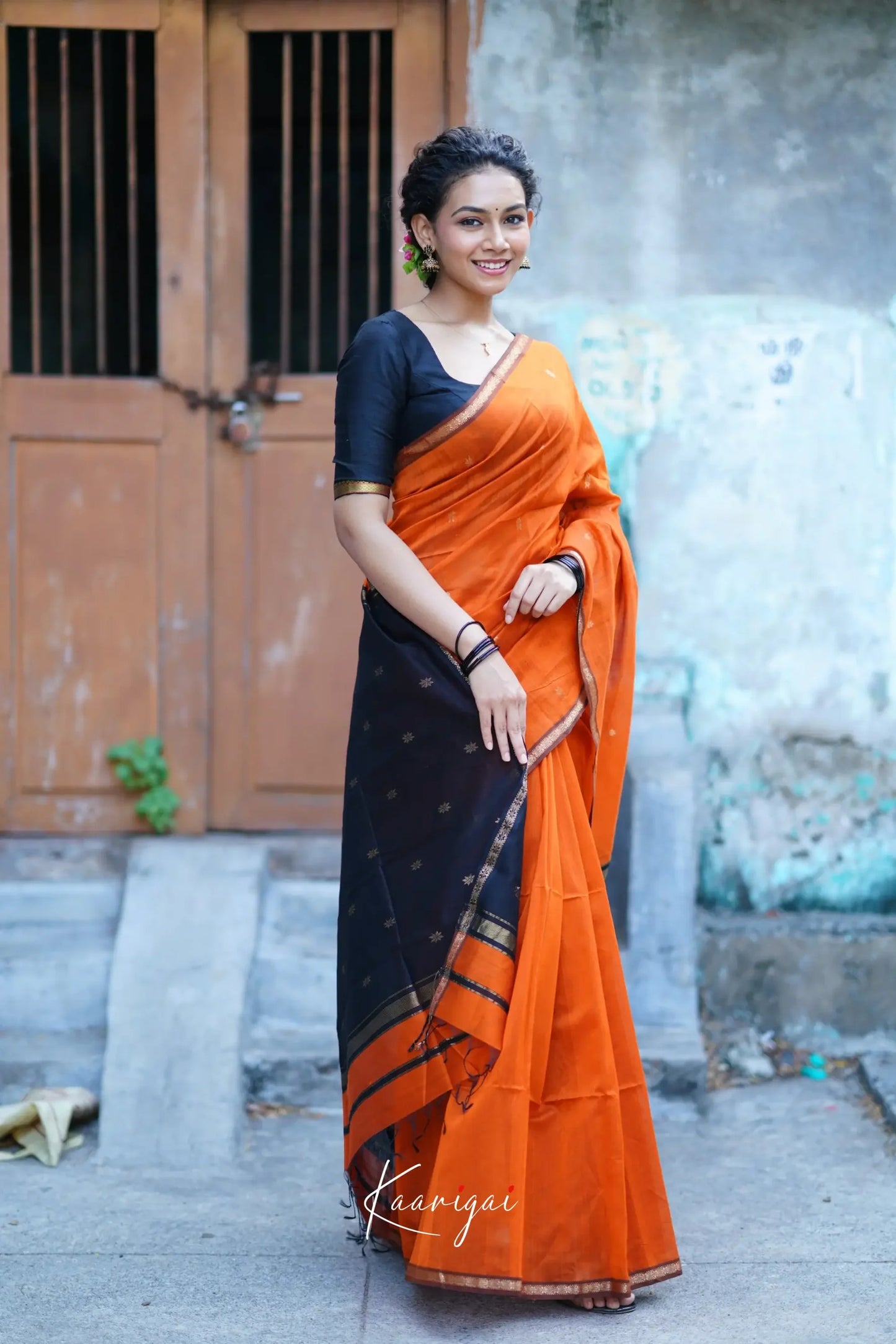 Enigmatic Orange Cotton Silk Saree With Panache Blouse Piece