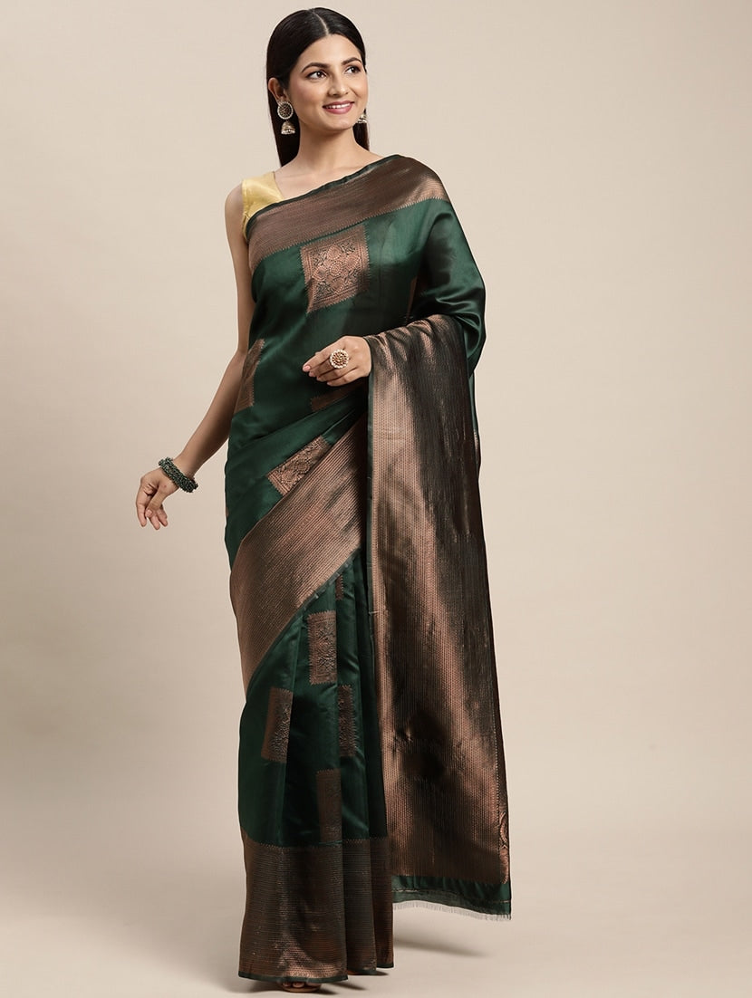 Imbrication Green Soft Silk Saree With Embellished Blouse Piece