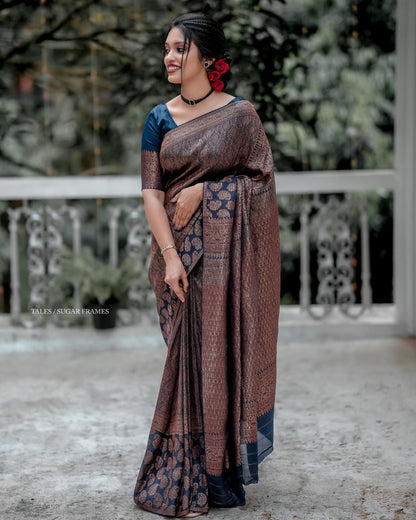 Felicitous Navy Blue Soft Silk Saree With Pretty Blouse Piece