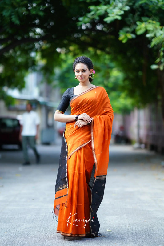 Enigmatic Orange Cotton Silk Saree With Panache Blouse Piece