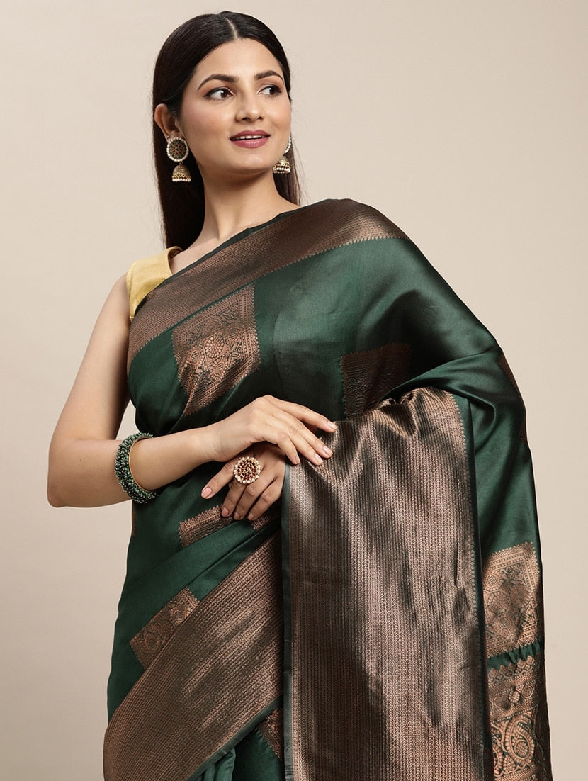 Imbrication Green Soft Silk Saree With Embellished Blouse Piece