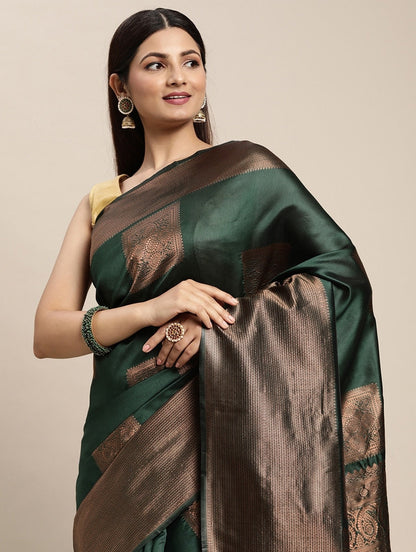 Imbrication Green Soft Silk Saree With Embellished Blouse Piece