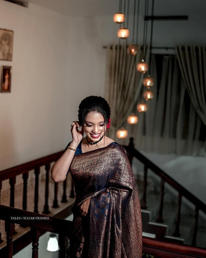 Felicitous Navy Blue Soft Silk Saree With Pretty Blouse Piece