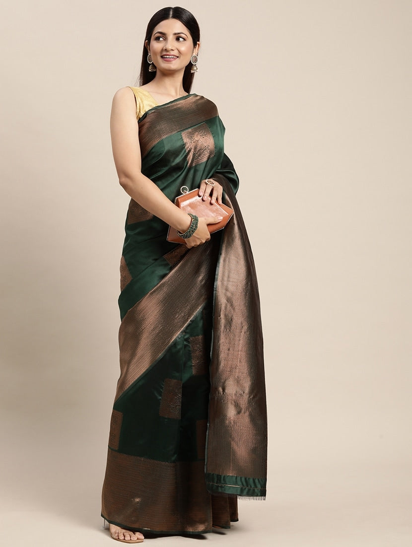 Imbrication Green Soft Silk Saree With Embellished Blouse Piece