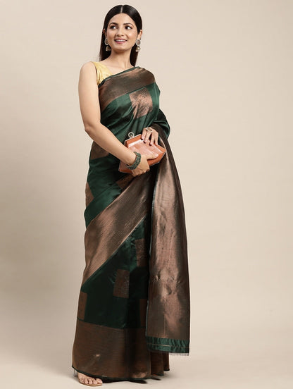Imbrication Green Soft Silk Saree With Embellished Blouse Piece
