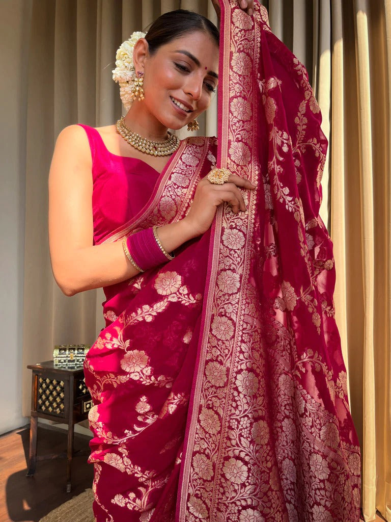 Unique Pink Soft Silk Saree With Wonderful Blouse Piece