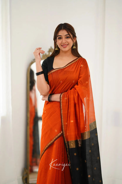 Sophisticated Orange Cotton Silk Saree With Refreshing Blouse Piece