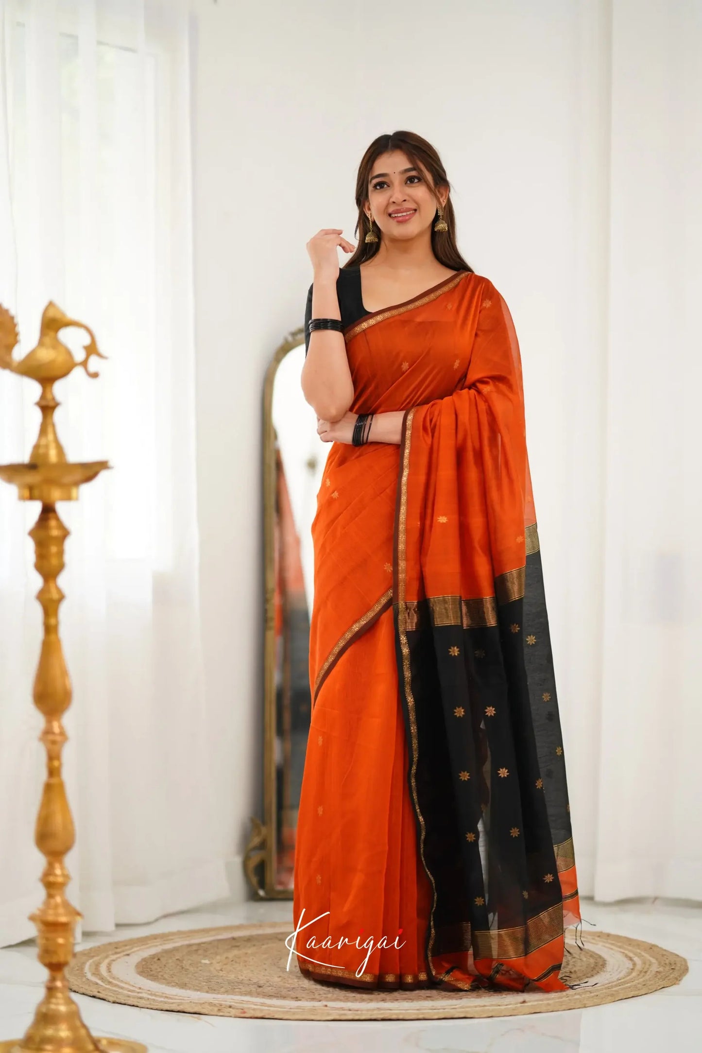 Sophisticated Orange Cotton Silk Saree With Refreshing Blouse Piece