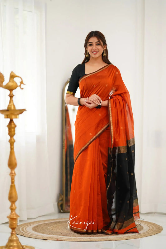 Sophisticated Orange Cotton Silk Saree With Refreshing Blouse Piece